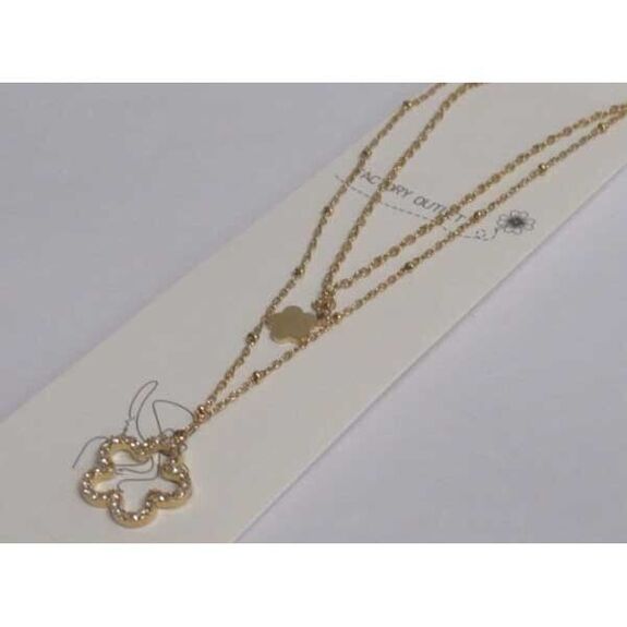 collier double chaine acier pendentif trefle
