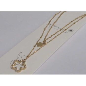 collier double chaine acier pendentif trefle
