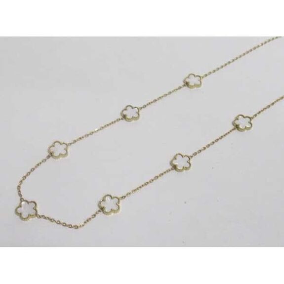 bijoux collier 7 trefles nacre en acier