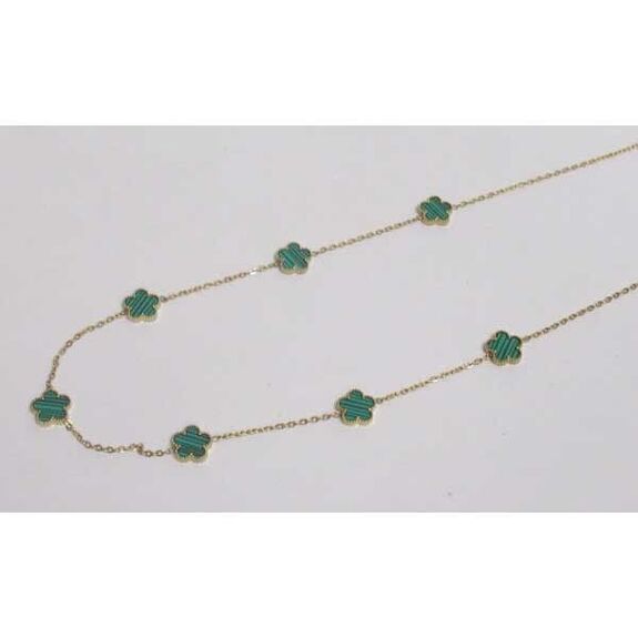 bijoux collier 7 trefles acier vert