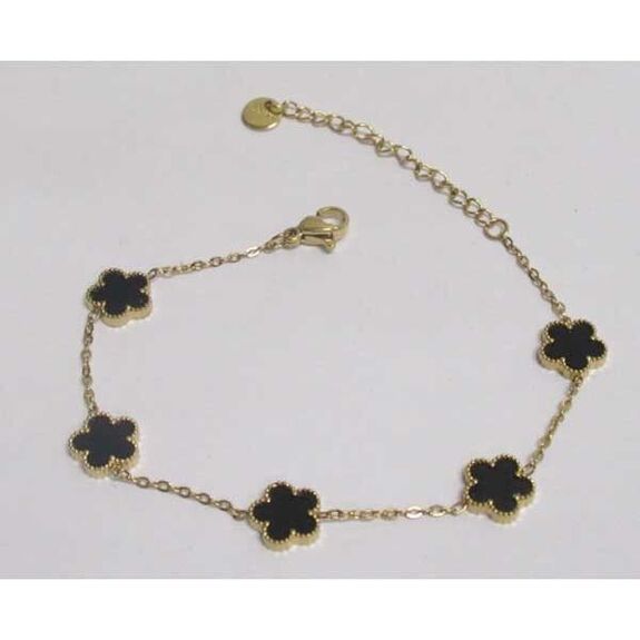 bijoux bracelet 5 trèfles acier noir