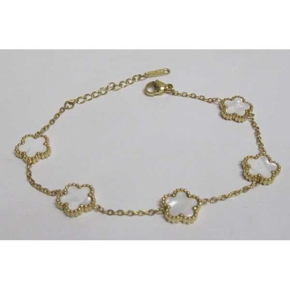 bijoux bracelet 5 trèfles nacre en acier