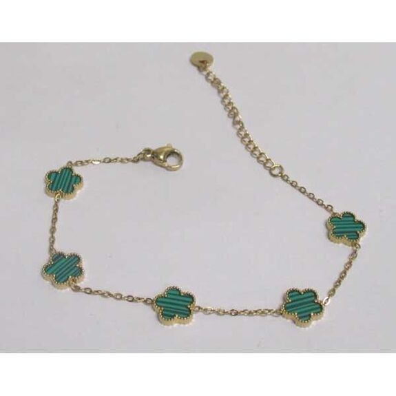 bijoux bracelet 5 trèfles acier vert