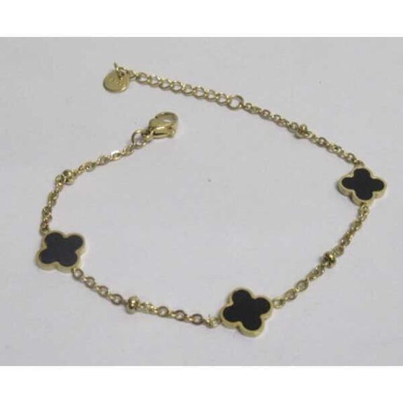 bijoux bracelet trèfle fleur acier noir