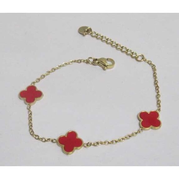 bijoux bracelet trèfle fleur acier rouge