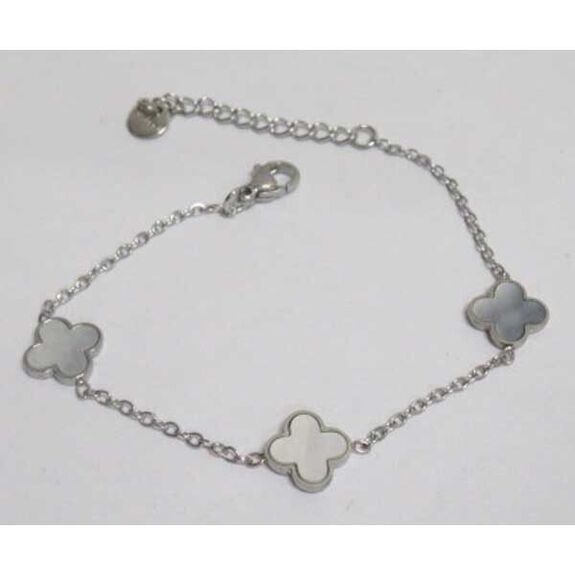 bijoux bracelet trèfle fleur argente nacre en acier