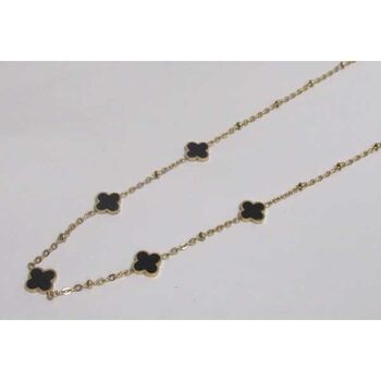bijoux collier 5 trefles fleur acier noir