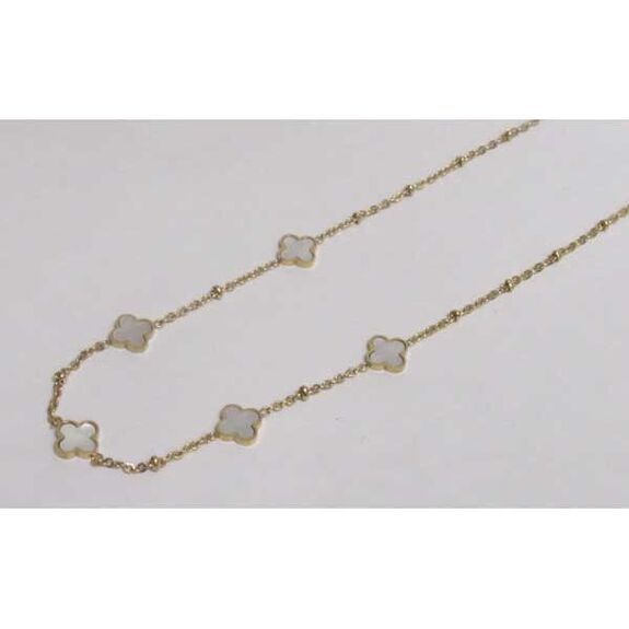 bijoux collier 5 trefles fleur nacre en acier