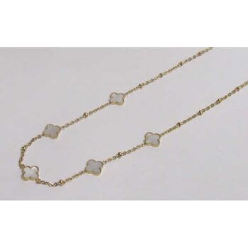jewelry necklace 5 clovers flower mother-of-pearl in steel
