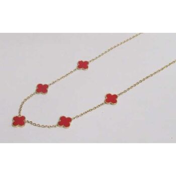 jewelry necklace 5 clovers flower red steel