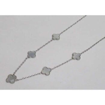 jewelry necklace 5 clovers silver flower mother-of-pearl in steel