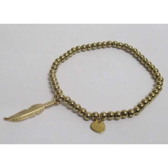 elastic steel bracelet with balls and feather pendant