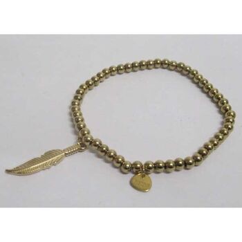 elastic steel bracelet with balls and feather pendant