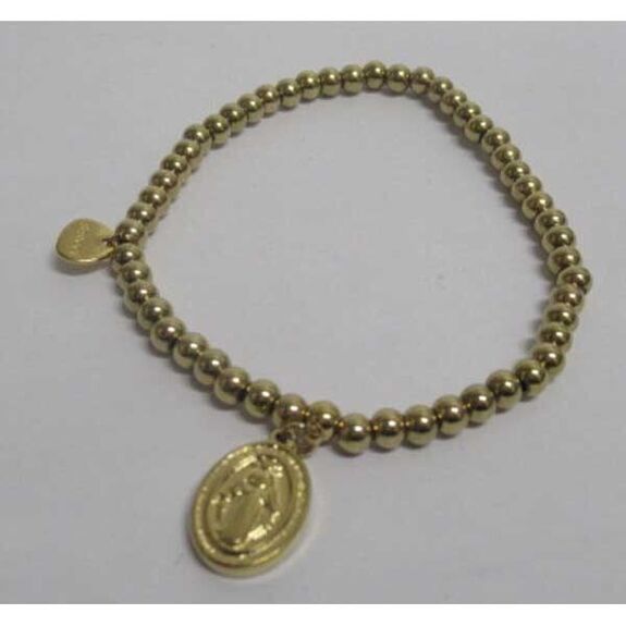 elastic steel bracelet with balls and a virgin cross pendant