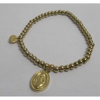 elastic steel bracelet with balls and a virgin cross pendant