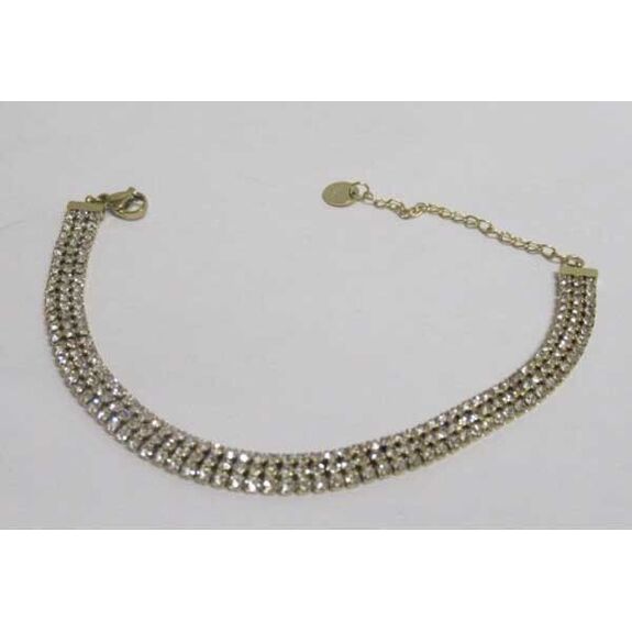 bijoux bracelet rangées strass acier dore inoxydable