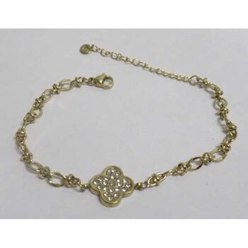 bracelet trefle strass doré acier chaine maille