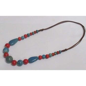 bijoux collier boule céramique rouge bleue