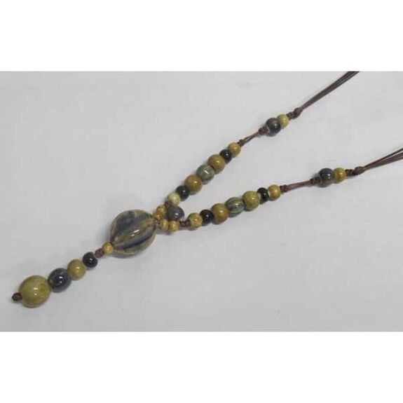 bijoux collier long céramique boule bleu nuit
