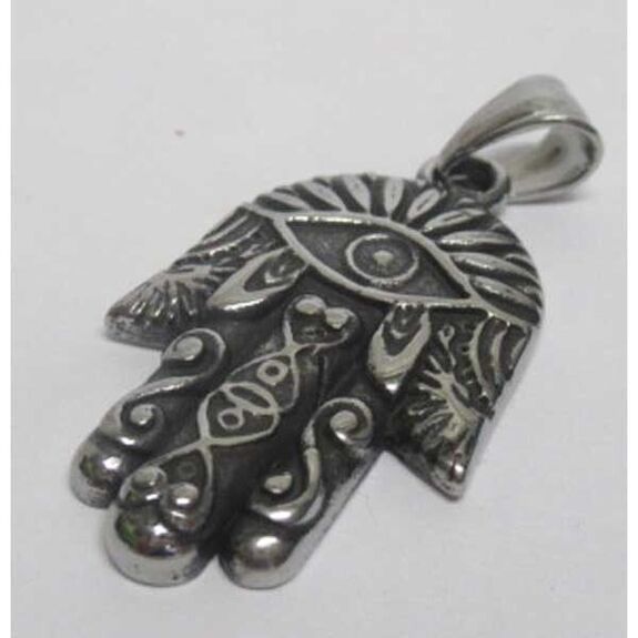 pendentif main et oeil en acier