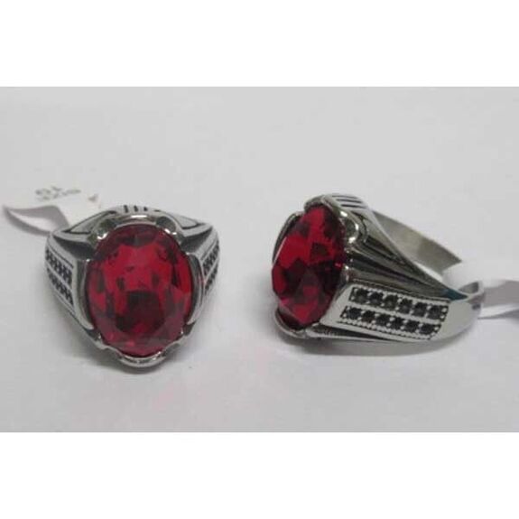 red solitaire steel ring