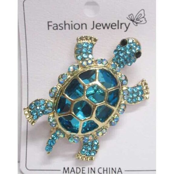 bijoux broche tortue carapace cristal bleu