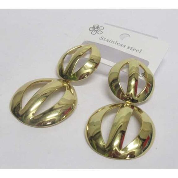 boucles d'oreilles 2 coques acier dore inoxydable