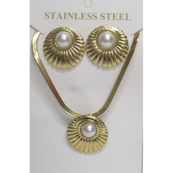 bijoux ensemble collier boucle oreille acier et perle