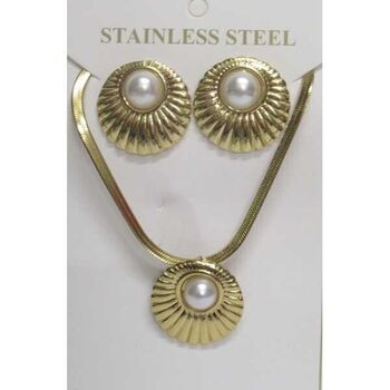 bijoux ensemble collier boucle oreille acier et perle