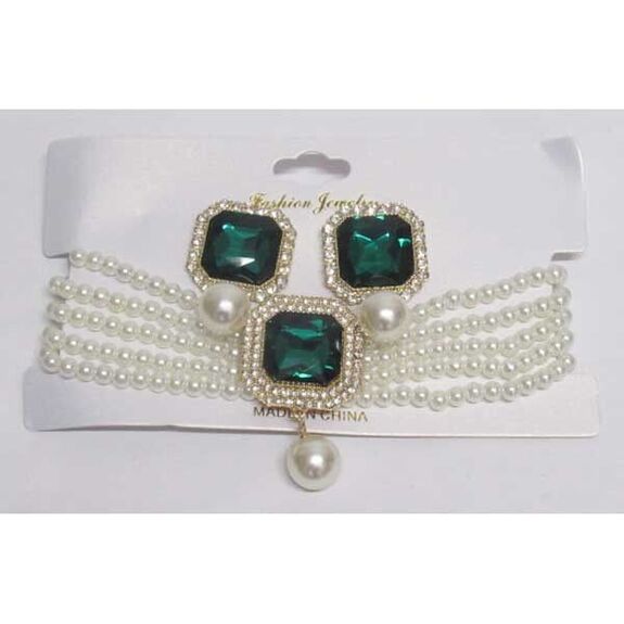 ras de cou perle cristal vert