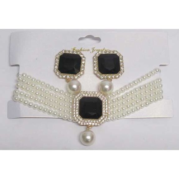 Set bijoux perle et cristal noir
