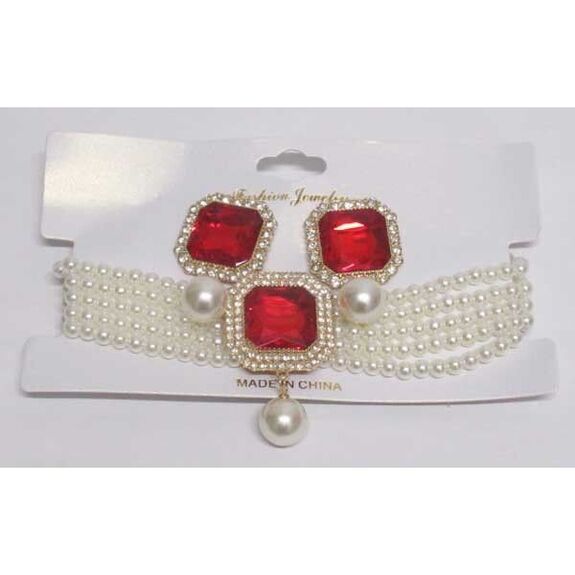 Red crystal and pearl jewelry