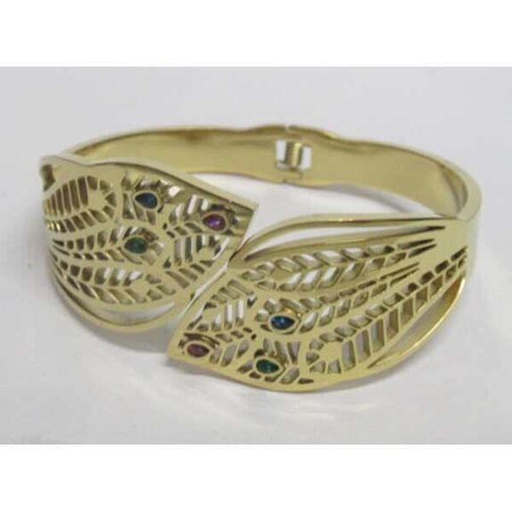 Crystal leaf bangle in stainless steel colors