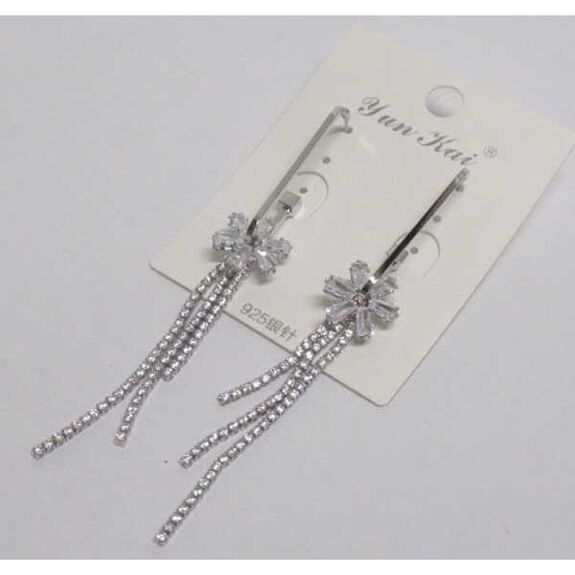 zircon flower dangle earrings
