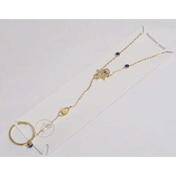 Hand bracelet connected to the finger in gold-plated steel