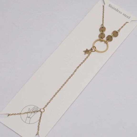 Bracelet main etoile rondelle acier dore