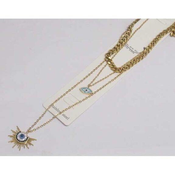 Bijoux sautoir triple chaine en acier
