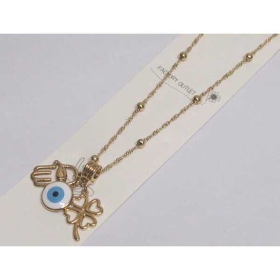 collier acier main oeil trefle