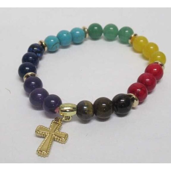 chakra stone bracelet with cross pendant