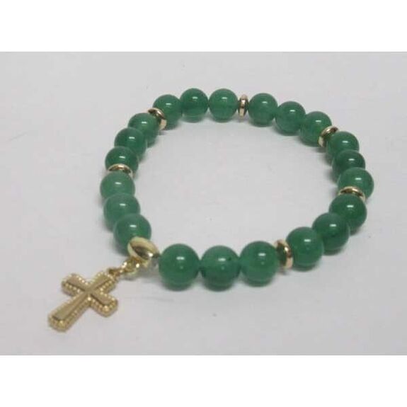 bracelet pierre verte charm s croix
