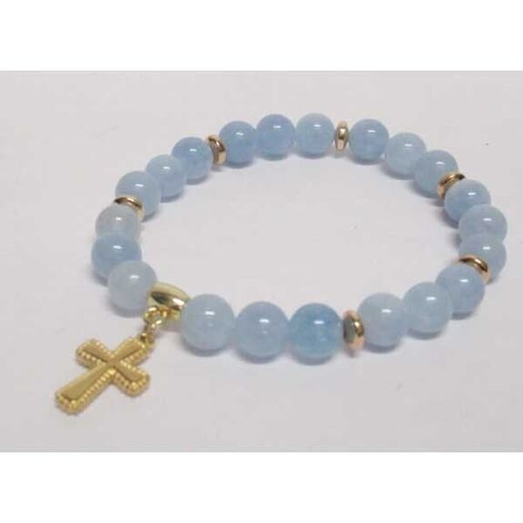 bracelet pierre aigue marine breloque croix