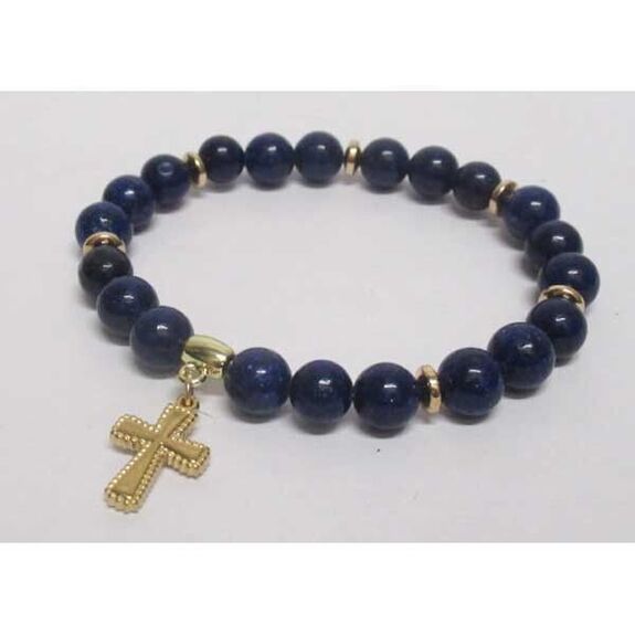 bracelet lapis azuli croix doré