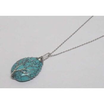 turquoise stone tree of life drop pendant