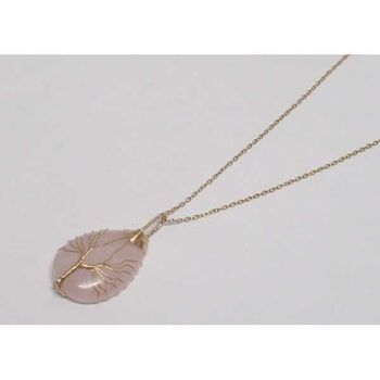 pendentif goutte quartz rose sur chaine acier