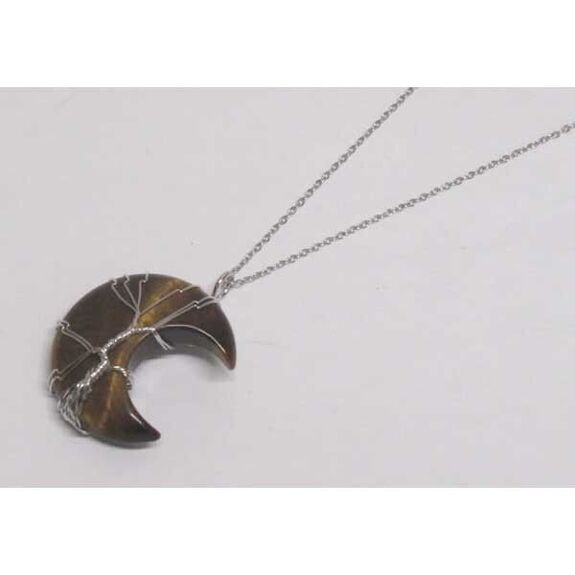 tiger's eye crescent jewelry on steel chain