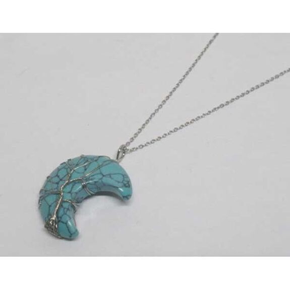 turquoise crescent jewelry on steel chain