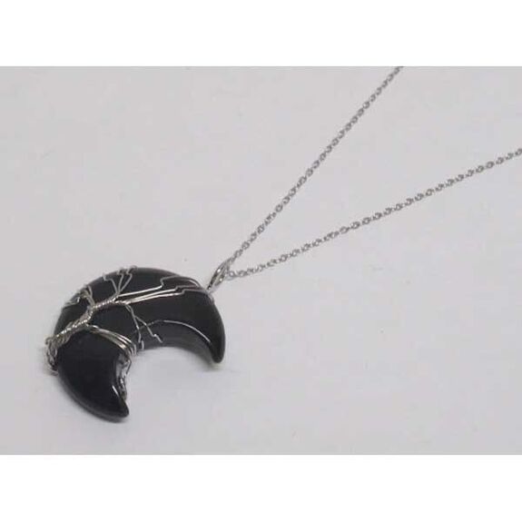 bijoux croissant onyx noir sur chaine acier