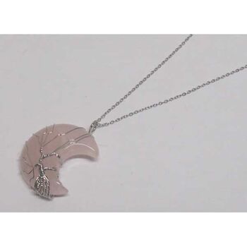 bijoux croissant quartz rose sur chaine acier