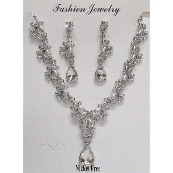 Crystal drop pendant necklace and earring set