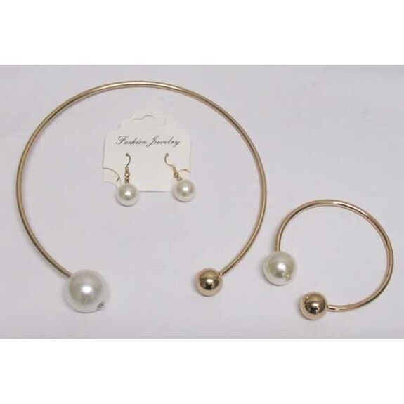 bijoux cerceau grosse boule perle dorée avec bracelet et boucle oreille